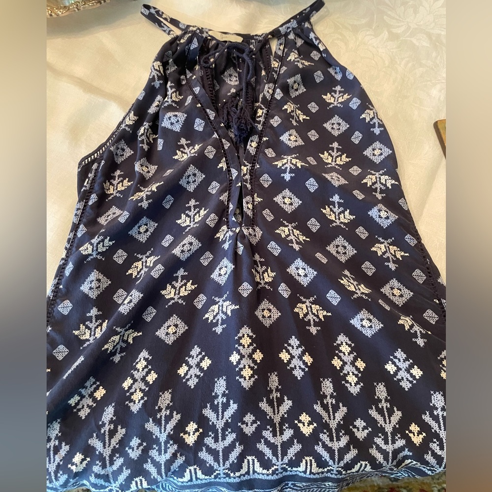 Joke Eniko Tribal Print Tank Top Silk Sleeveless Blouse Blue Size L